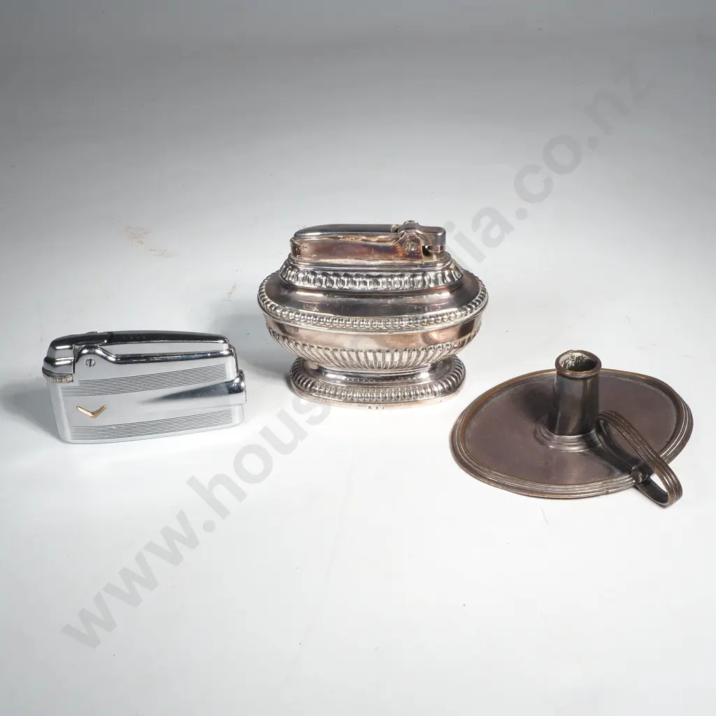 Two Vintage Lighters & Antique Candle Stand Image 1++