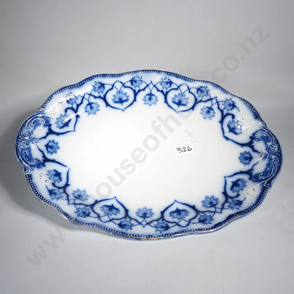 Large Victorian Flow Blue Platter - W H Grindley & Co Image 1++