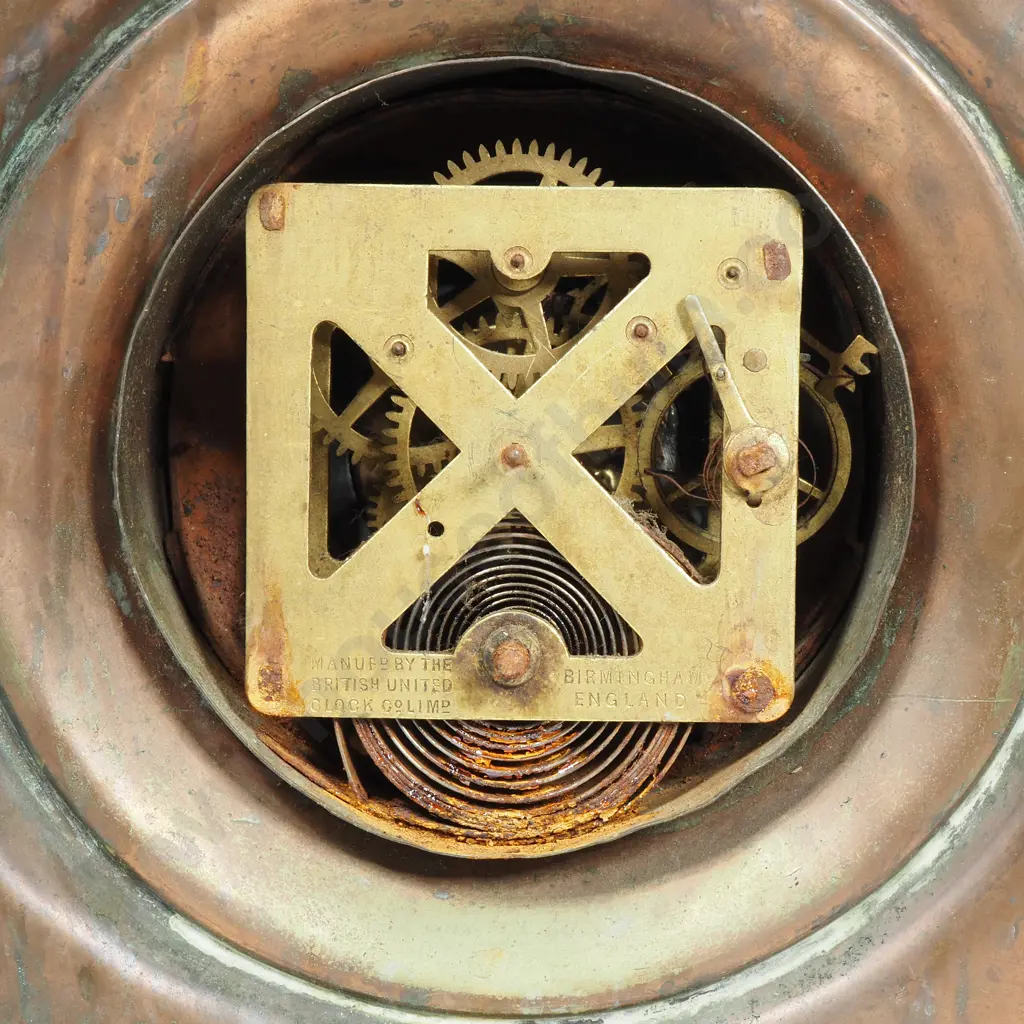 English Copper Aesthetic Movement Art Nouveau Style Mantle Clock w The Word "Tempus" Embossed in Pediment Image 1++