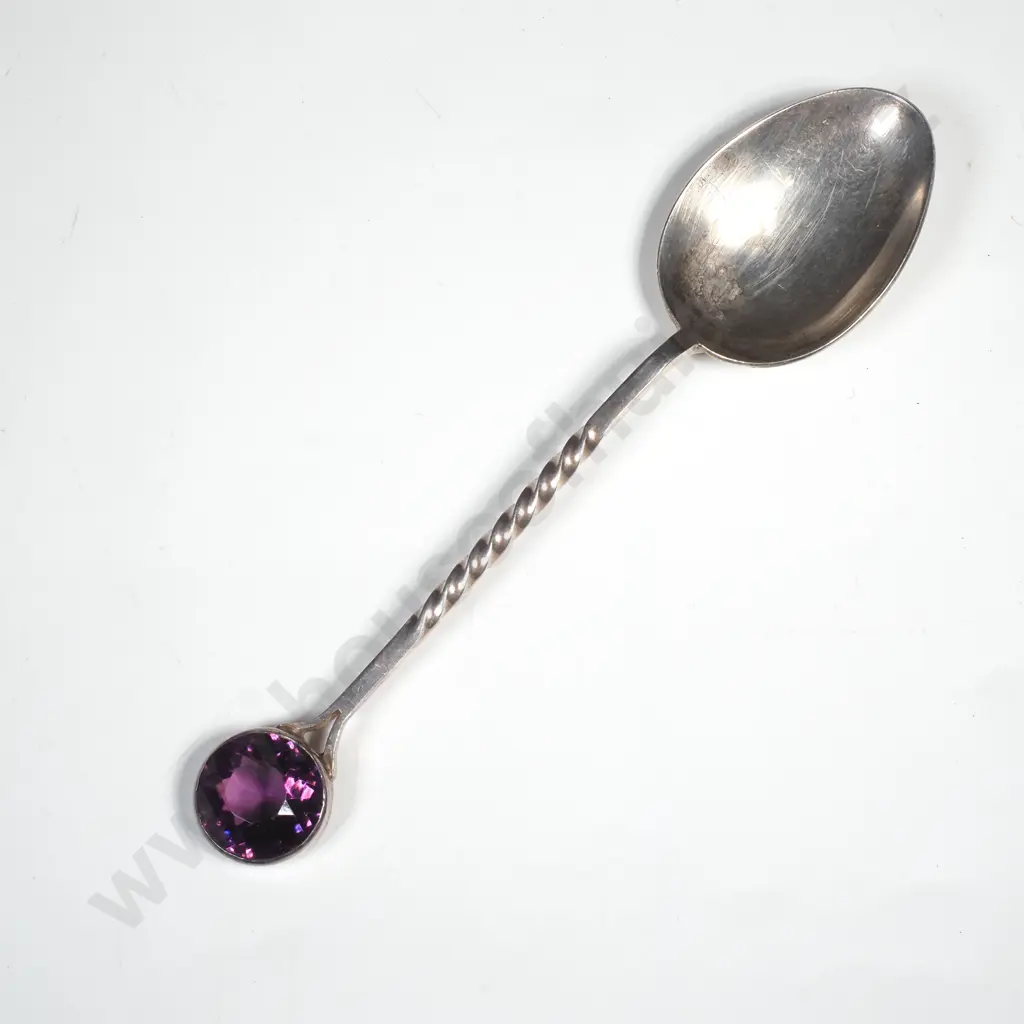 Sterling Silve Spoon set w Purple Stone Image 1++