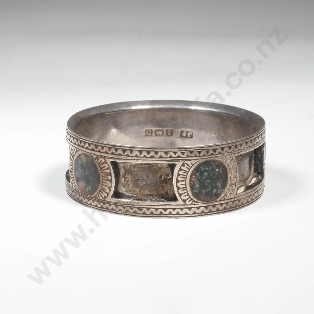 Sterling Silver Scottish Stone Set Napkin Ring w English Hallmarks Image 1++