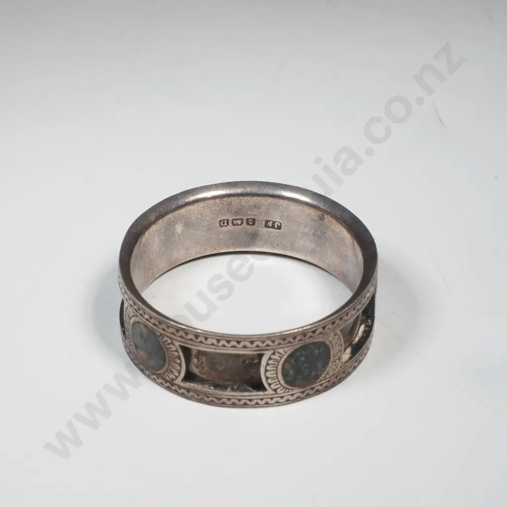 Sterling Silver Scottish Stone Set Napkin Ring w English Hallmarks Image 1++