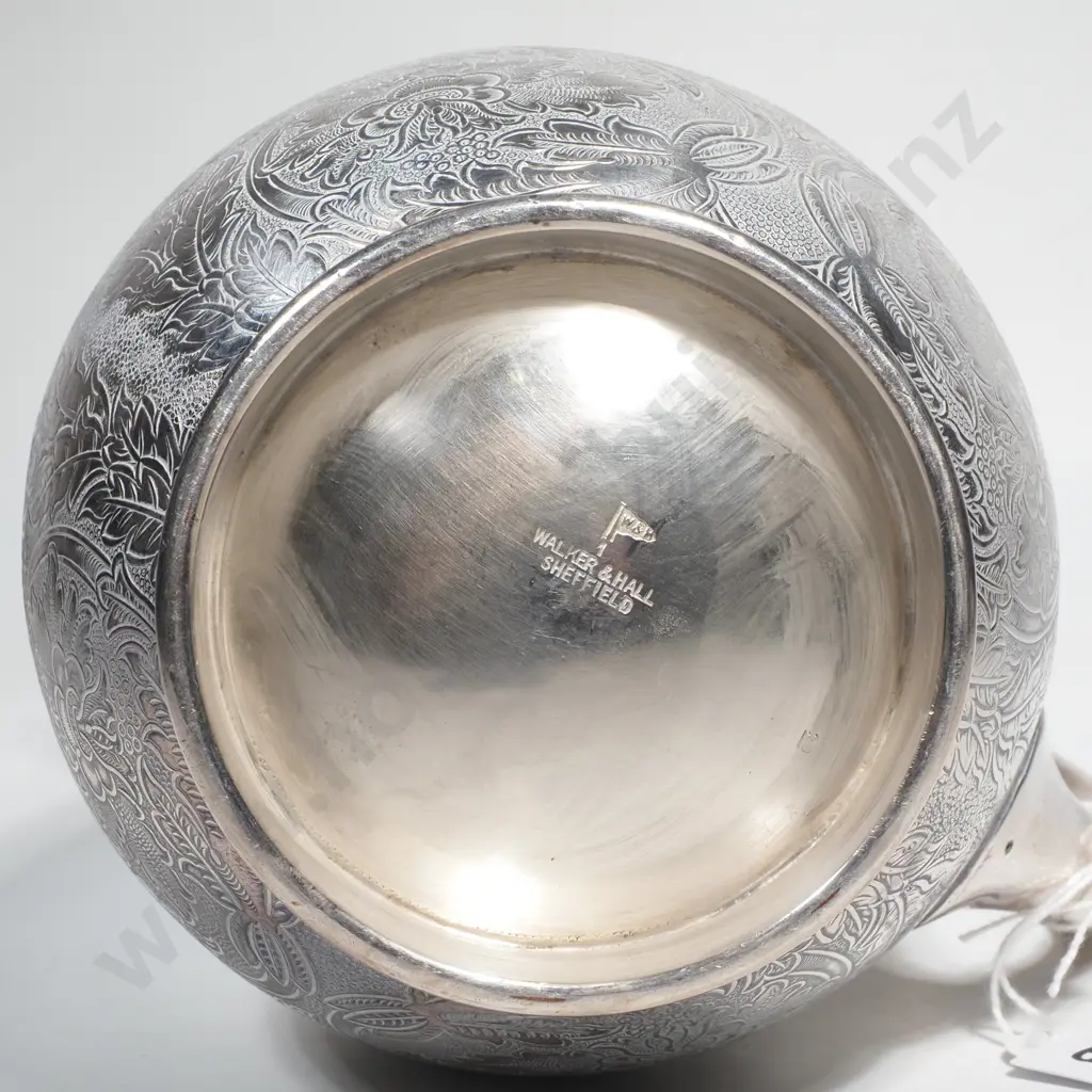 Walker & Hall Silver Plated Jug or Water Pitcher w Allover Scroll & Floral Decoration Image 1++