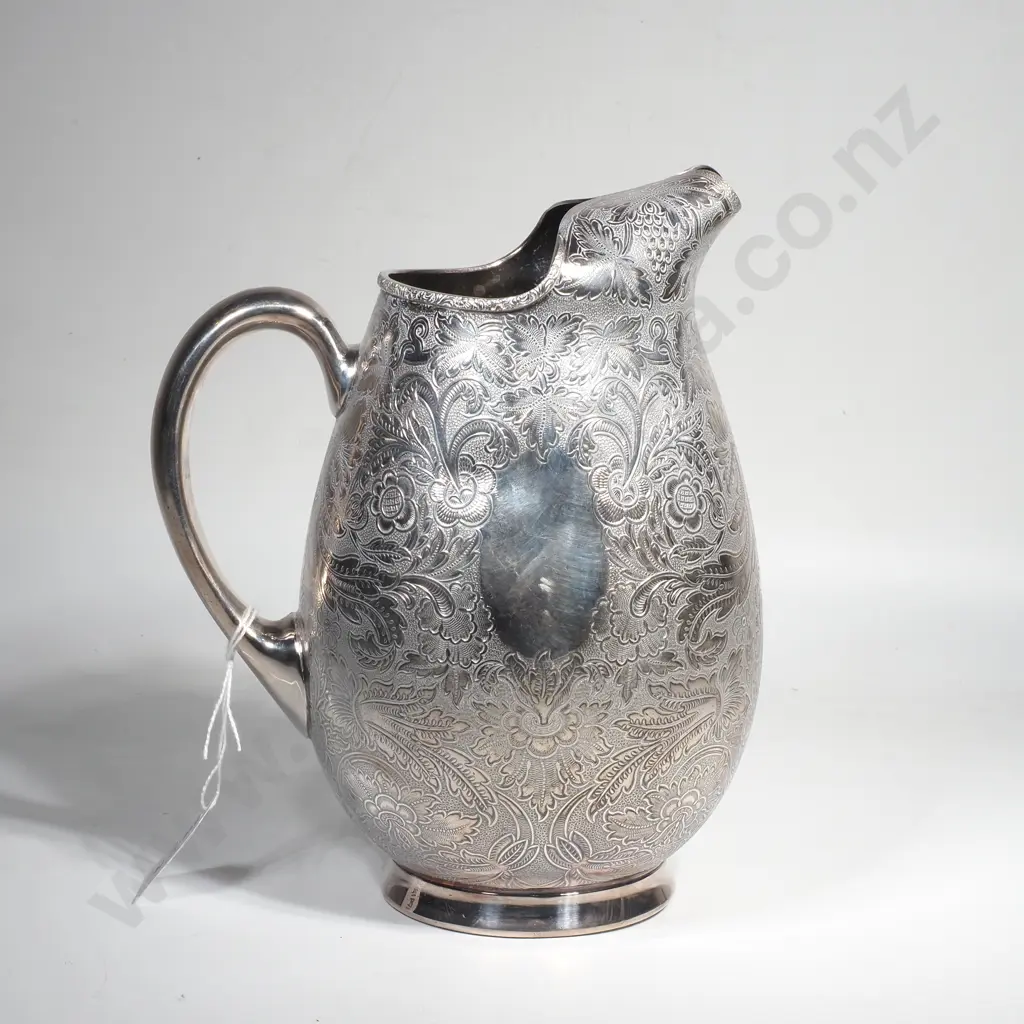 Walker & Hall Silver Plated Jug or Water Pitcher w Allover Scroll & Floral Decoration Image 1++