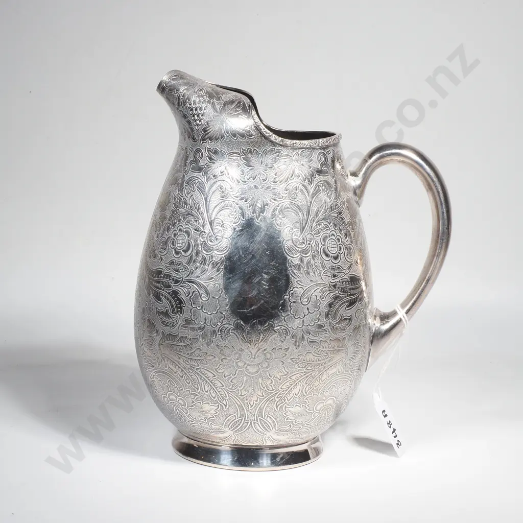 Walker & Hall Silver Plated Jug or Water Pitcher w Allover Scroll & Floral Decoration Image 1++