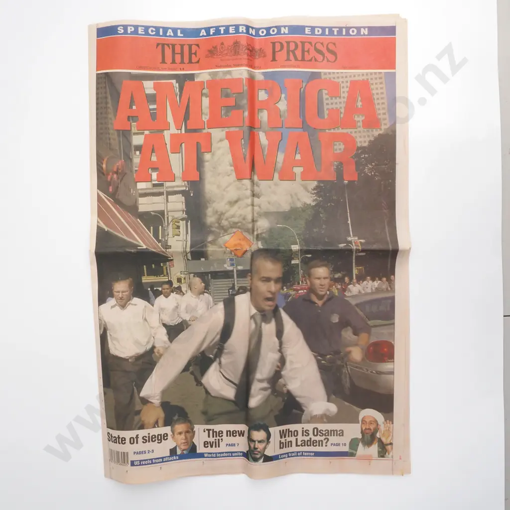 Special Afternoon Edition of 'The Press', Published in NZ in Sept 12, 2001 Reporting on the 9/11 Terrorist Attacks in US Image 1++