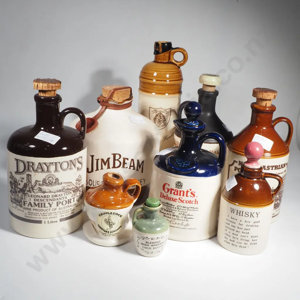Assorted Vintage Pottery Branded Liquor Bottles x 9 Image 1++