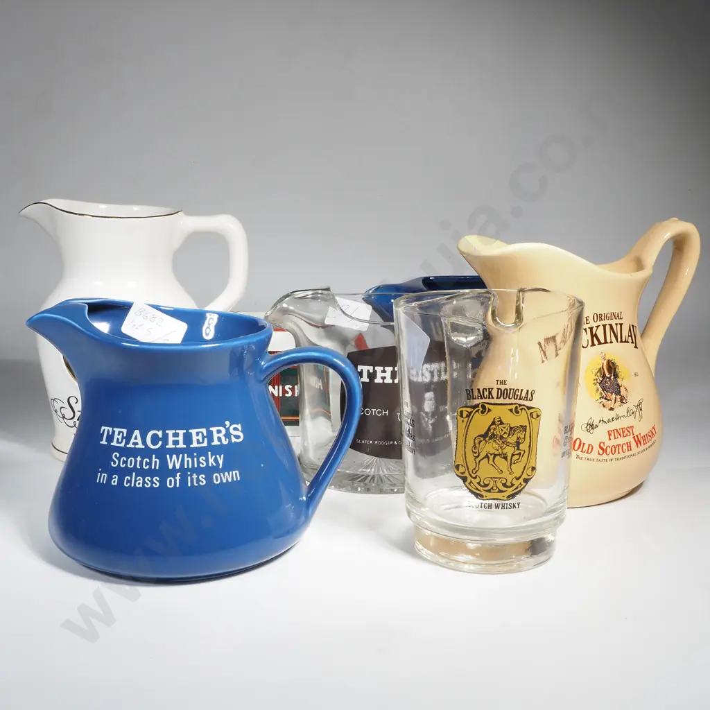 Vintage Branded Pottery Whisky Water Jugs, 2 x Glass Jugs & 1 x Cognac Image 1++