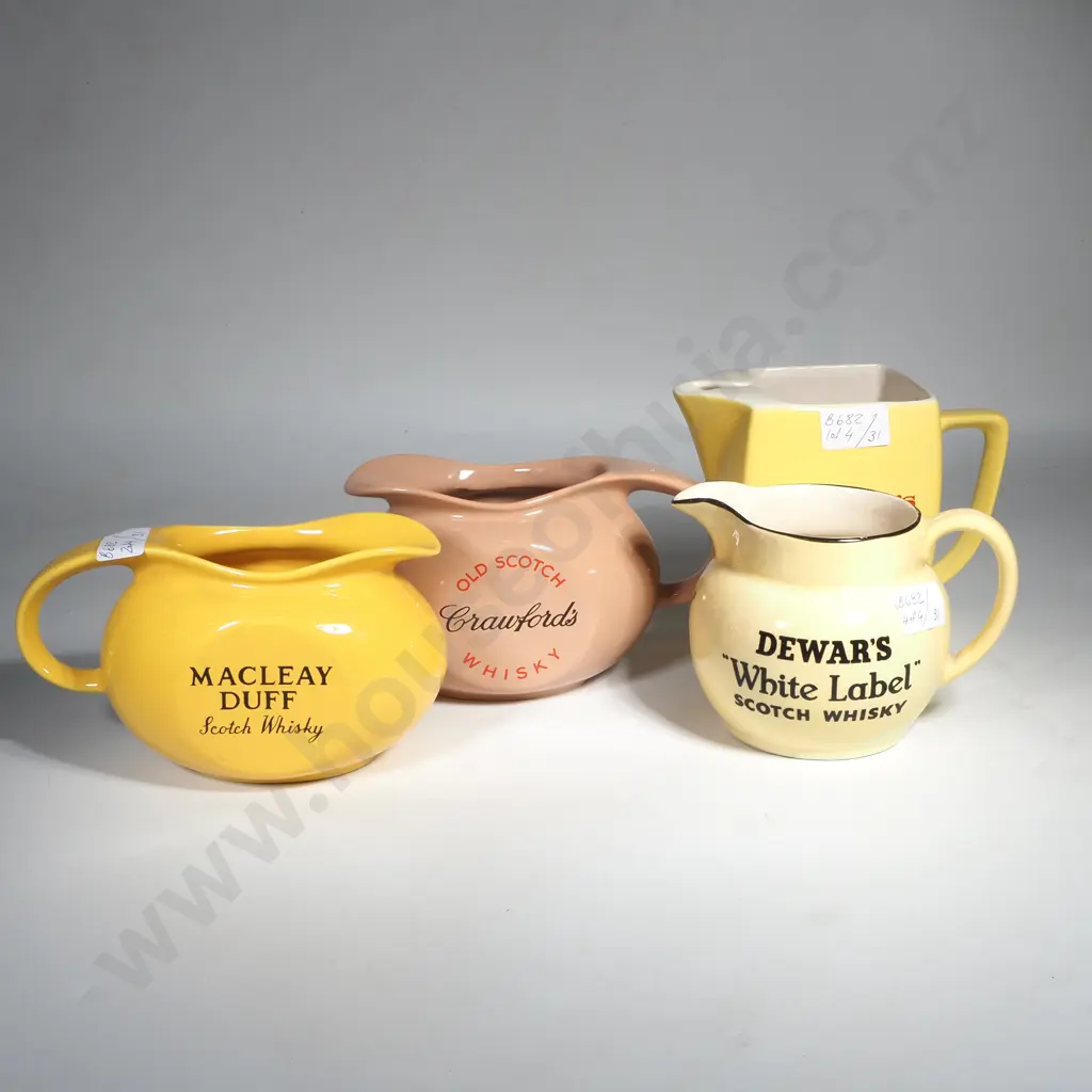 4 x Vintage Branded Whisky Water Jugs - Wade, England Image 1++