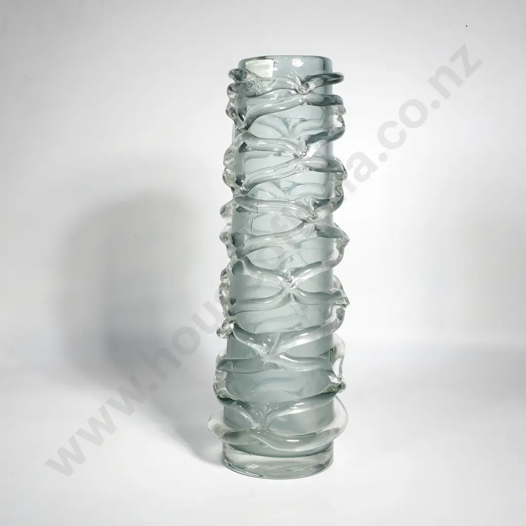 Hand Blown Glass Vase w Sculptural Twisted Rib Design Image 1++