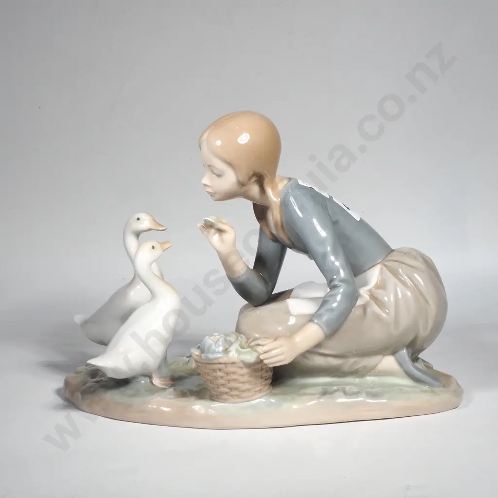 Vintage Lladro Porcelain 'Food for Ducks', Model #4849 Image 1++