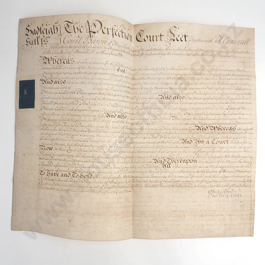 Court Agreement - England -  1747 - Vellum Image 1++