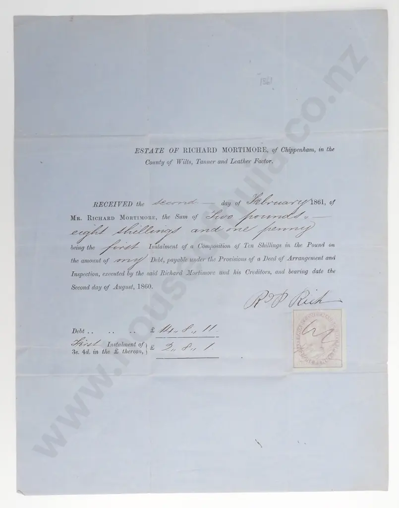 Estate Receipt - England -  1861 Image 1++