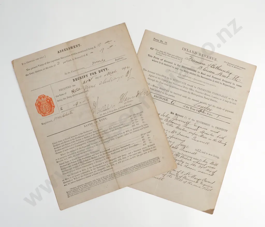 Two Death Duty Assessments - Notting Hill -  1884 Image 1++