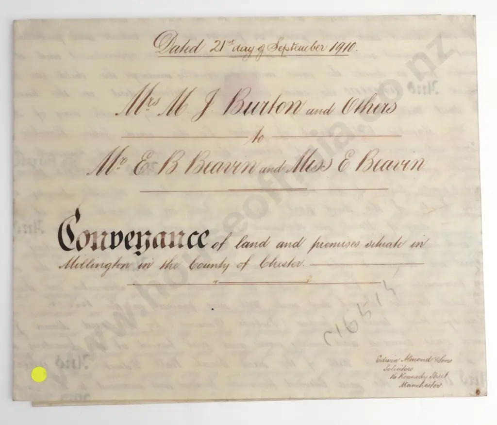 Conveyance - County of Chester - 1910 - Vellum - Seals Image 1++