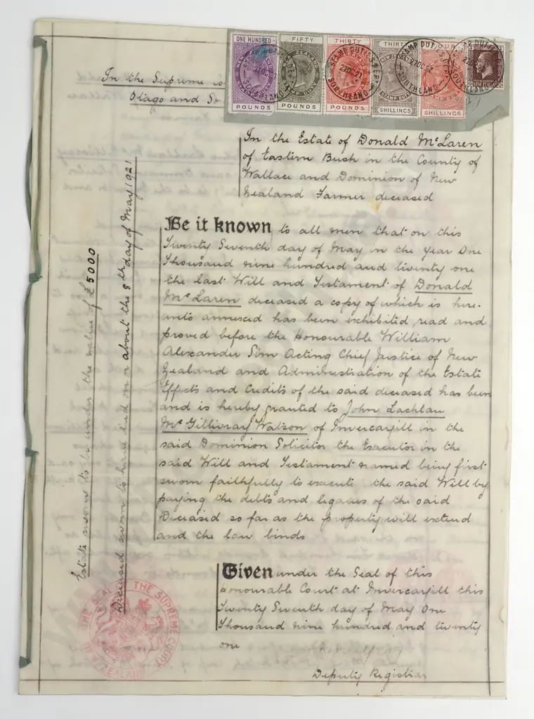 Estate - County of Wallace New Zealand - 1921 Image 1++