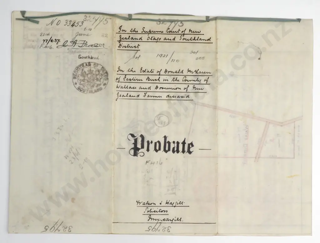 Estate - County of Wallace New Zealand - 1921 Image 1++