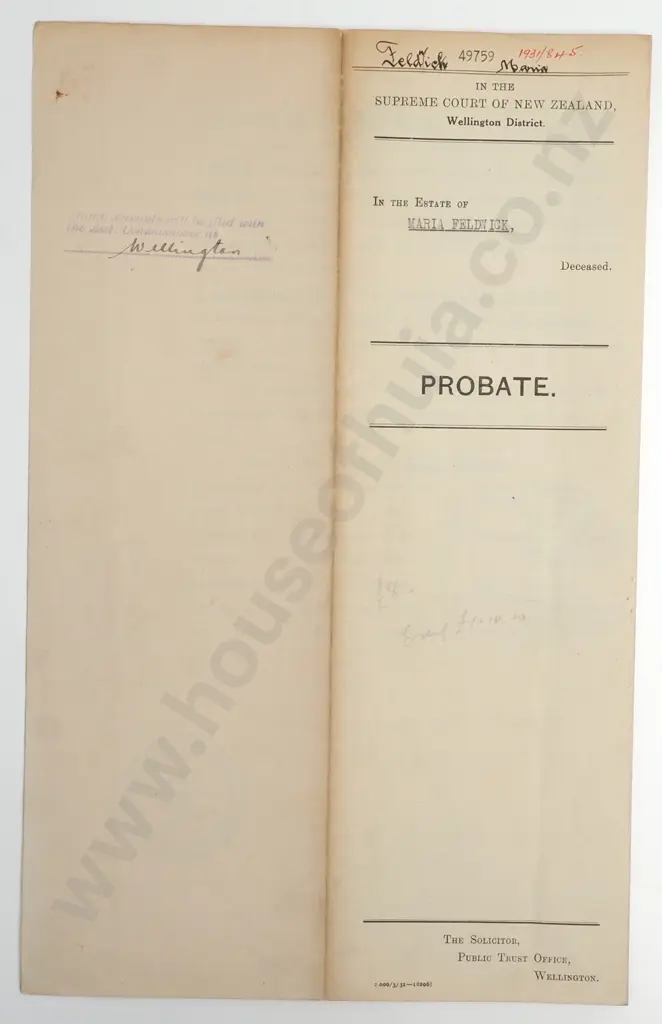 Probate - Invercargill New Zealand - 1931 Image 1++