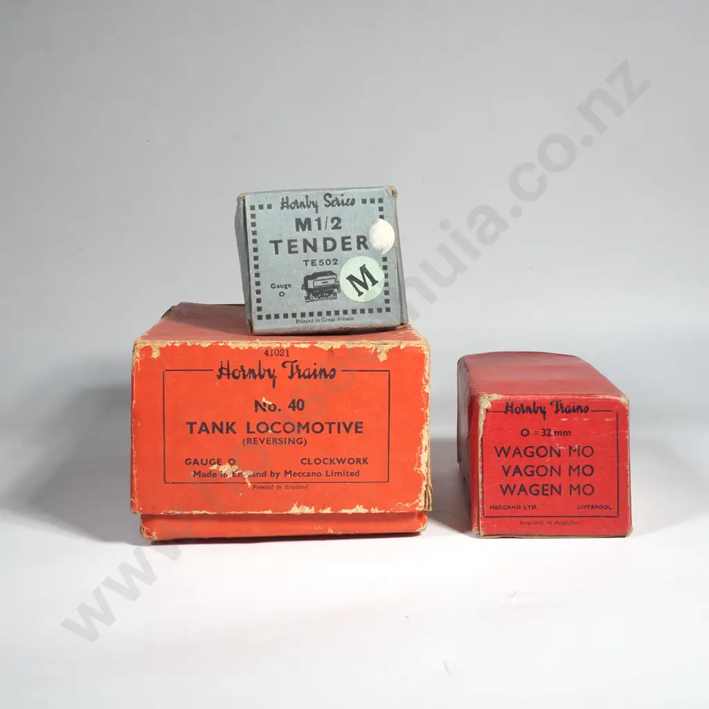 Hornby No 40 Tank Locomotive, M1/2 Tender & MO Wagon in Original Boxes Image 1++