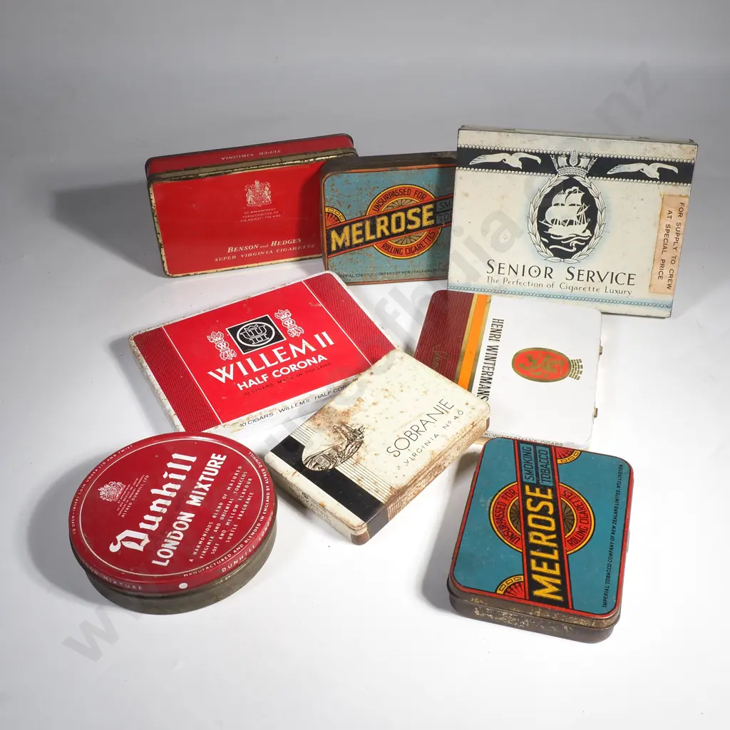 Collection of Vintage Cigarette & Cigar Tins Including Melrose, Willem 11, Sobraine, Senior Service & Dunhill Image 1++