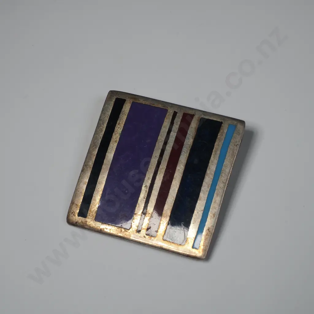Vintage Modernist 950 Silver Brooch/Pendant w Multicoloured Enamel Inlays Image 1++