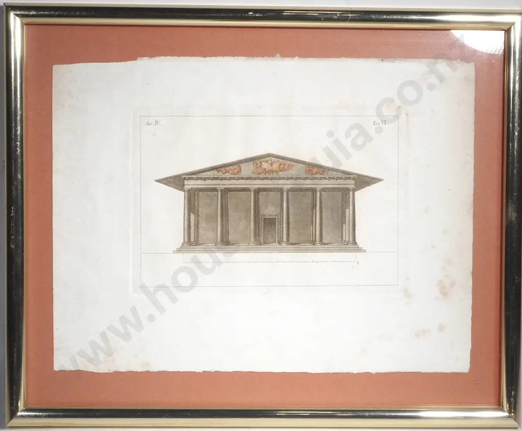 Four Engraved  Prints Depicting Greek & Roman Vases, A Greek Temple & a Bas Relief Grecian Frieze Image 1++