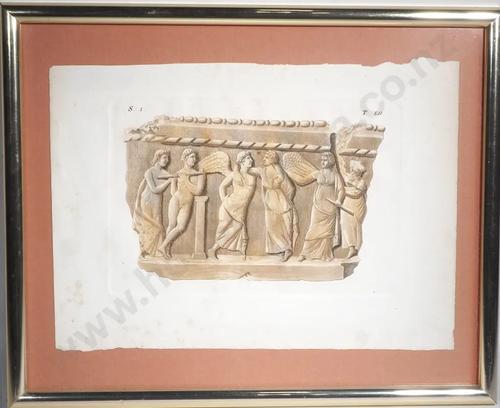 Four Engraved  Prints Depicting Greek & Roman Vases, A Greek Temple & a Bas Relief Grecian Frieze Image 1++