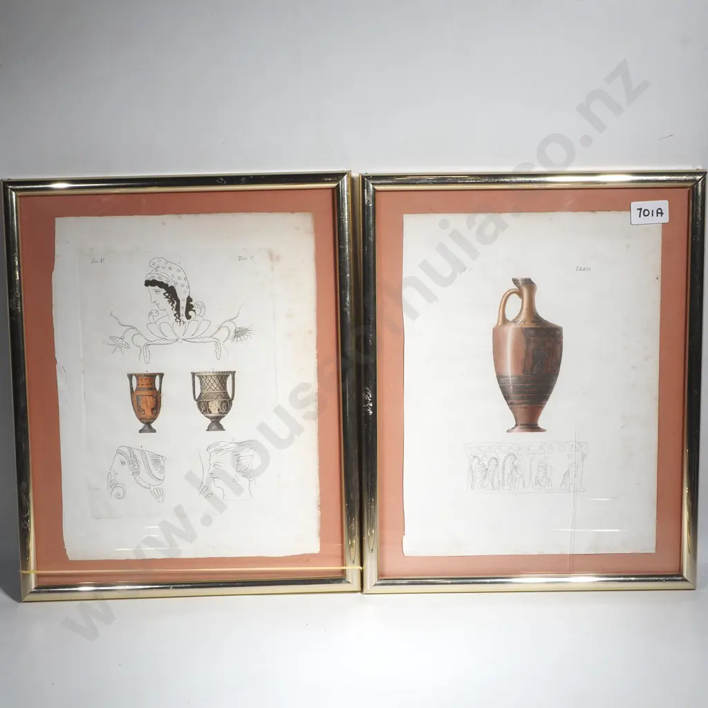 Four Engraved  Prints Depicting Greek & Roman Vases, A Greek Temple & a Bas Relief Grecian Frieze Image 1++