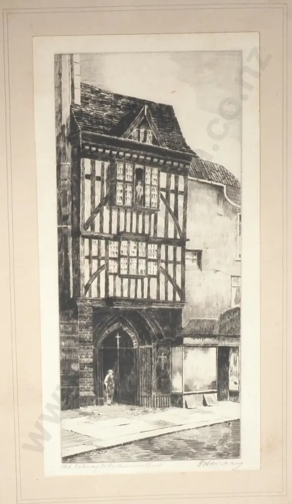 J Hurley - Old Gateway, St Bartholomew's Gatehouse, London, Signed & Titled, Etching Image 1++
