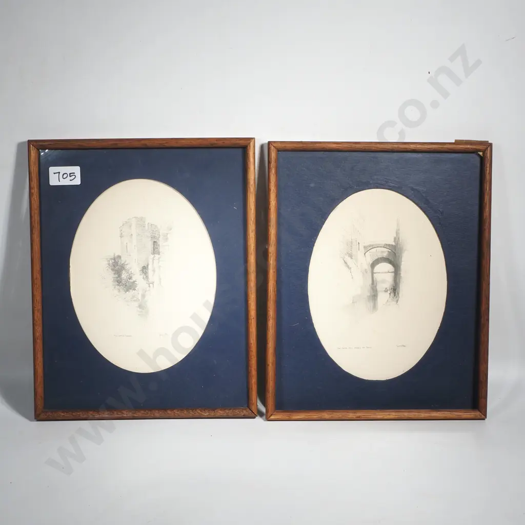 Joseph Pike - 'the Water Tower' &' The Canal & Bridge of Sighs': Oval Prints in Oak Frame Image 1++