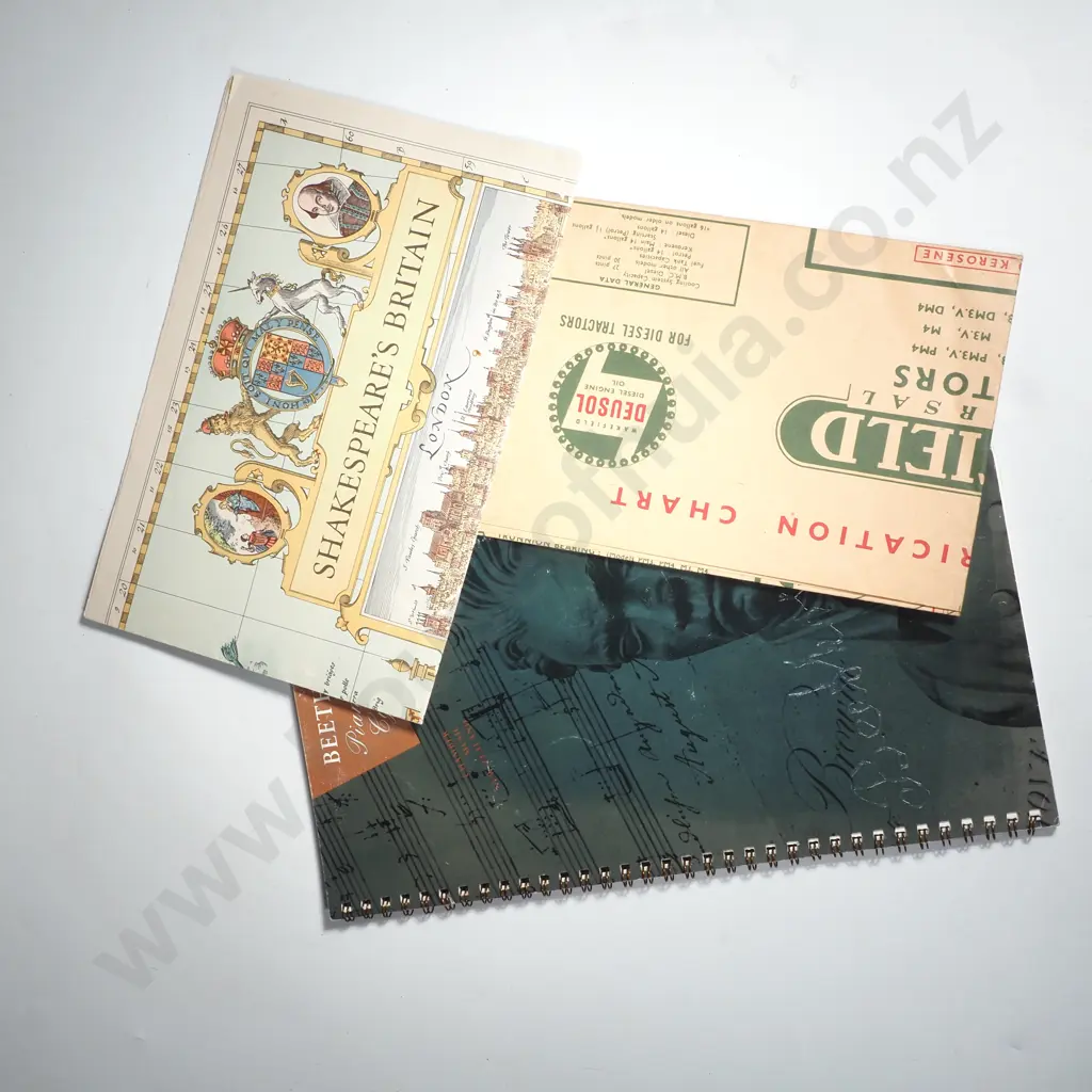 Ephemera to Include Map of Shakespeare's Great Britain, Beethoven Sonata Cycle & Lubrication Chart for Nuffield Tractors Image 1++