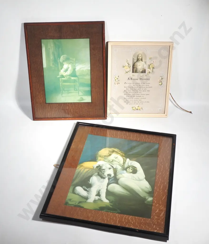 Three Vintage Prints - 'A House Blessing' & Two Prints Depicting Young Children Image 1++