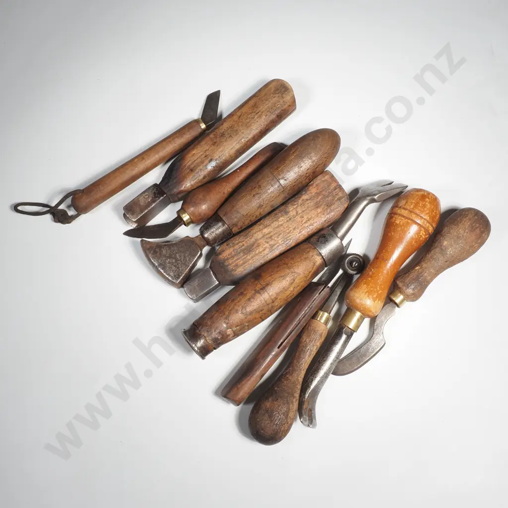 Ten Vintage Wooden Handled Tools, Many for Shoe Making Image 1++