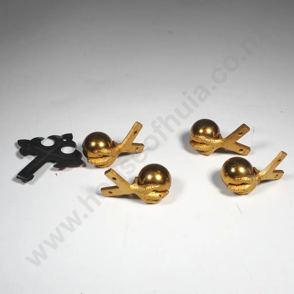 Four Small Gilt Ball & Claw Feet ( For Ornate Boxes or Clocks )& a Gothic Style Picture Hooke Image 1++