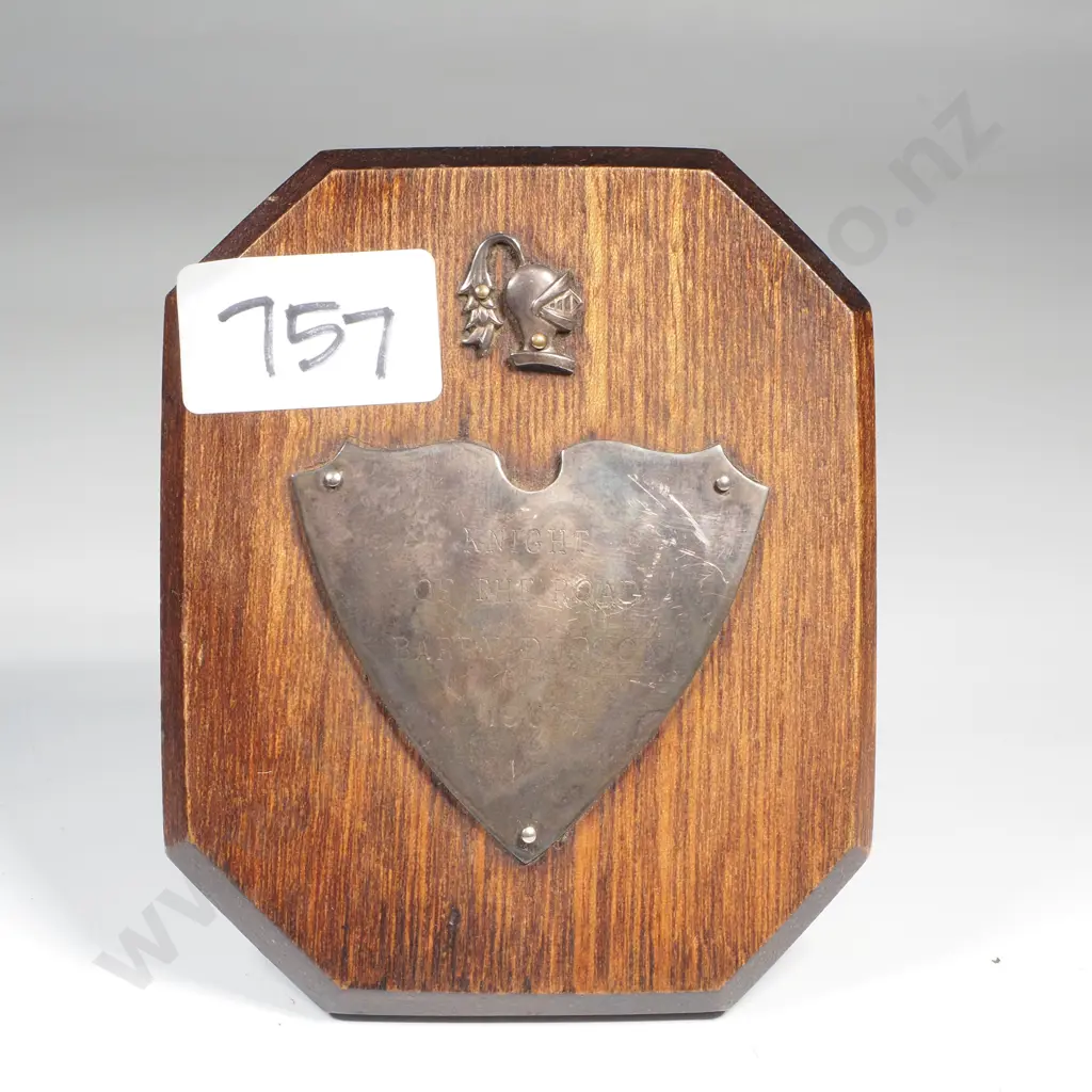 Small S/Plated ' Knight of the Road' Timber Mounted Plaque - 1967 Image 1++