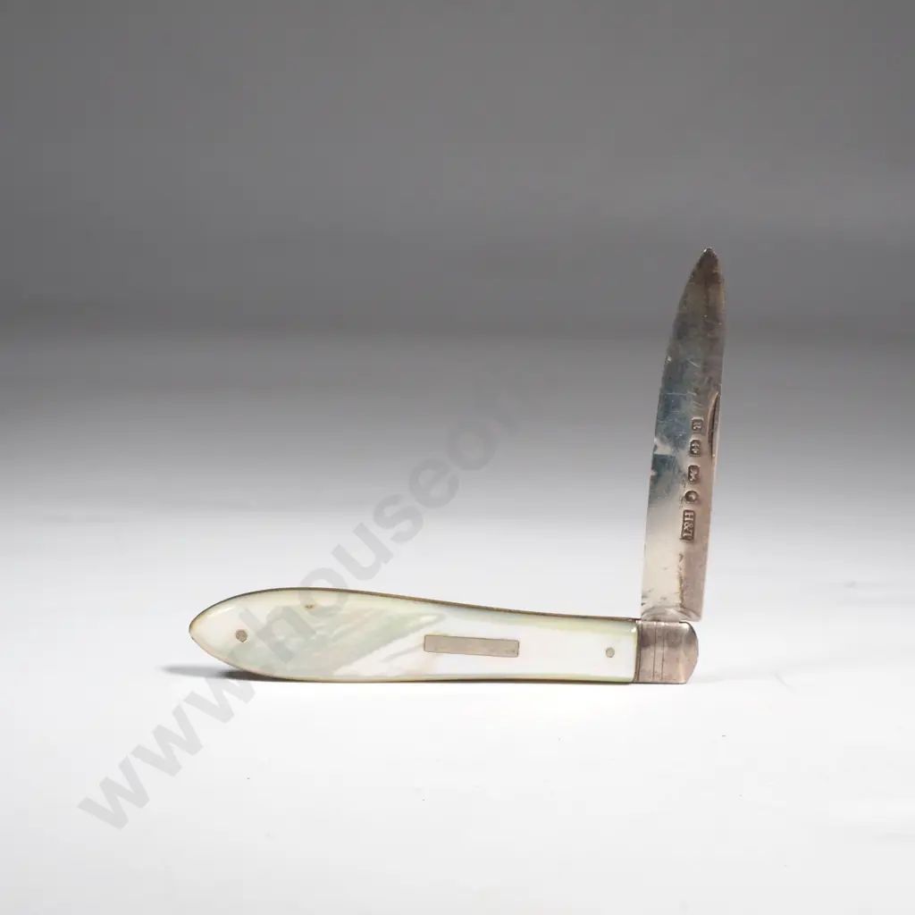 Victorian  Mother of Pearl & Sterling Silver Fruit Knife, Birm 1866 Image 1++