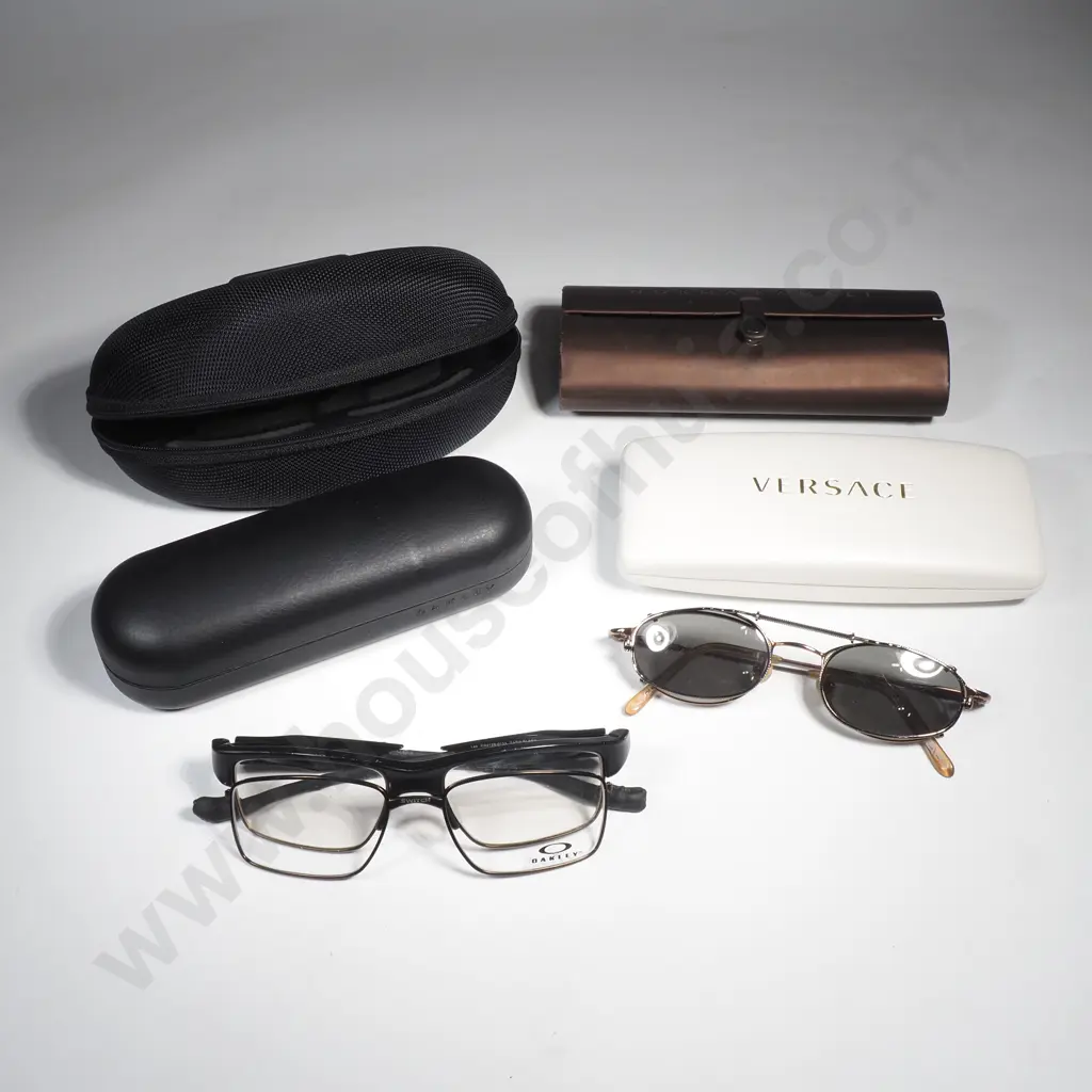 Four Designer Glasses Cases including a Norma Kamali Case e  Reading Glasses w Clip Ons & an Oakley Case w  2 x Glasses Image 1++