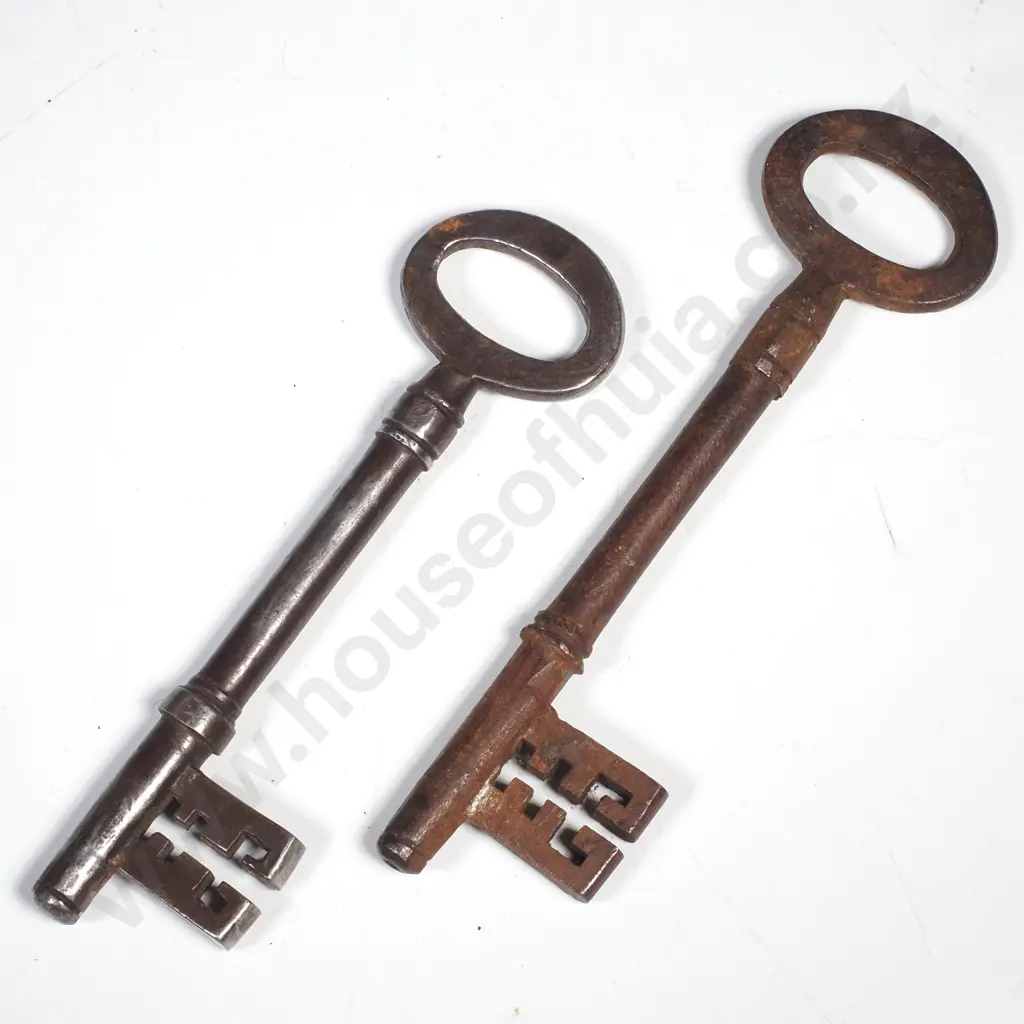 Two Large  Antique Iron Skeleton Keys for Heavy Doors Image 1++