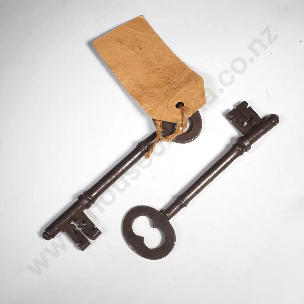 Two Large  Antique Iron Skeleton Keys for Heavy Doors Image 1++