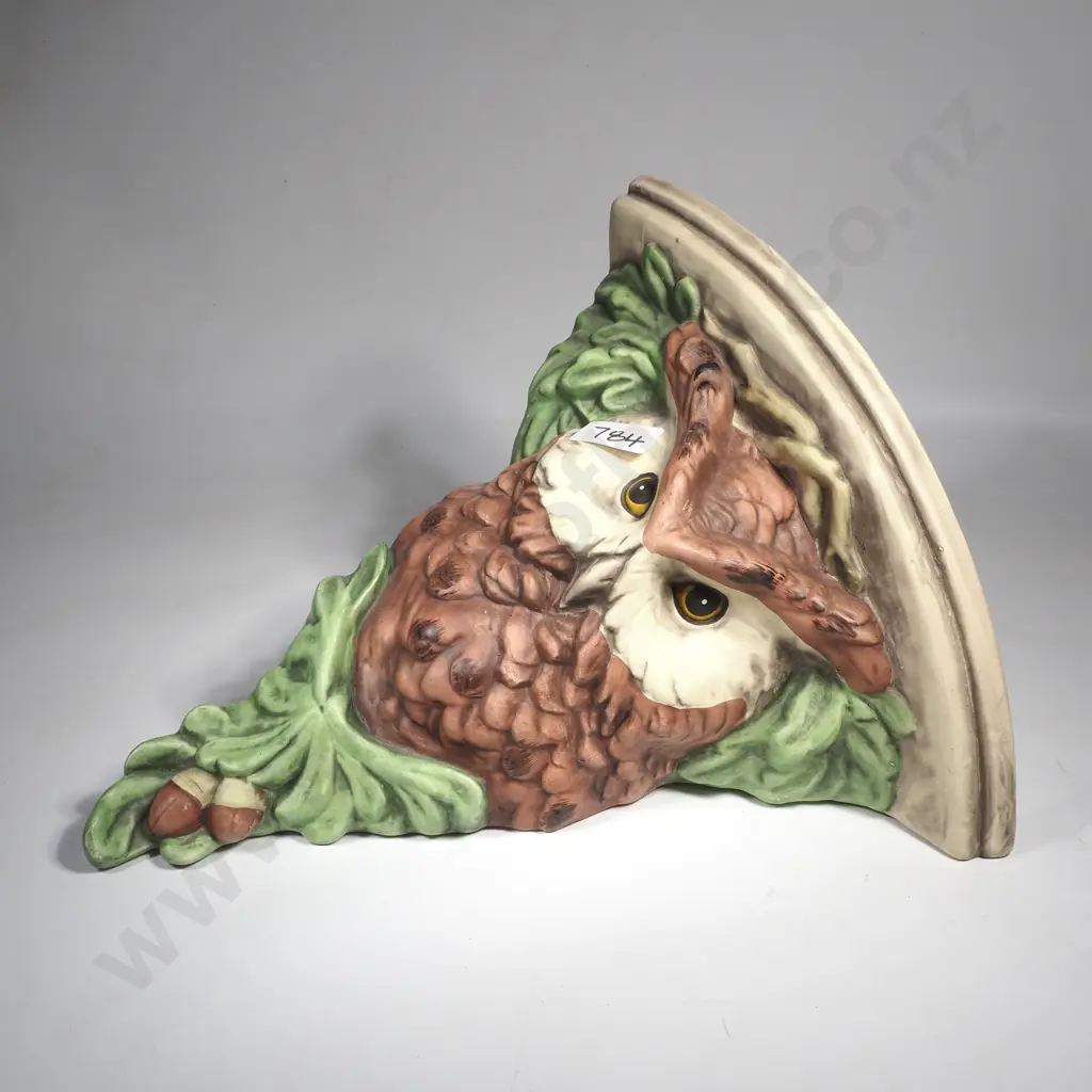 Vintage Hand Painted Owl Ceramic Wall-Mounted Corner Shelf Image 1++