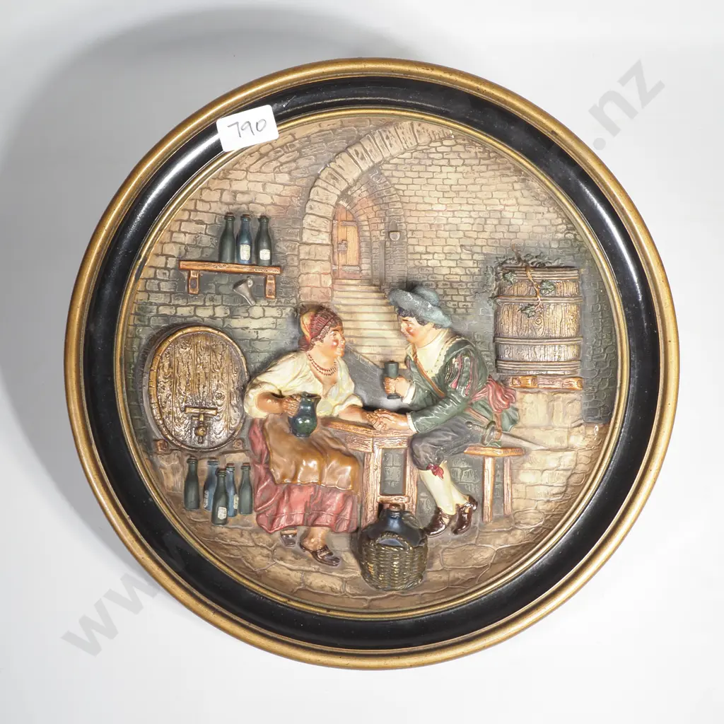 Musterschutz Terracotta Wall Charger in High Relief w Tavern Scene Produced by Johann Maresch, Circa 1890 Image 1++