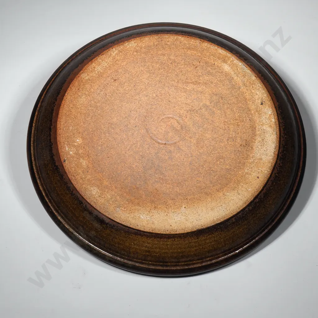 NZ Pottery Large Two Tone Crackle Glaze Shallow Bowl. Signed Verso Image 1++