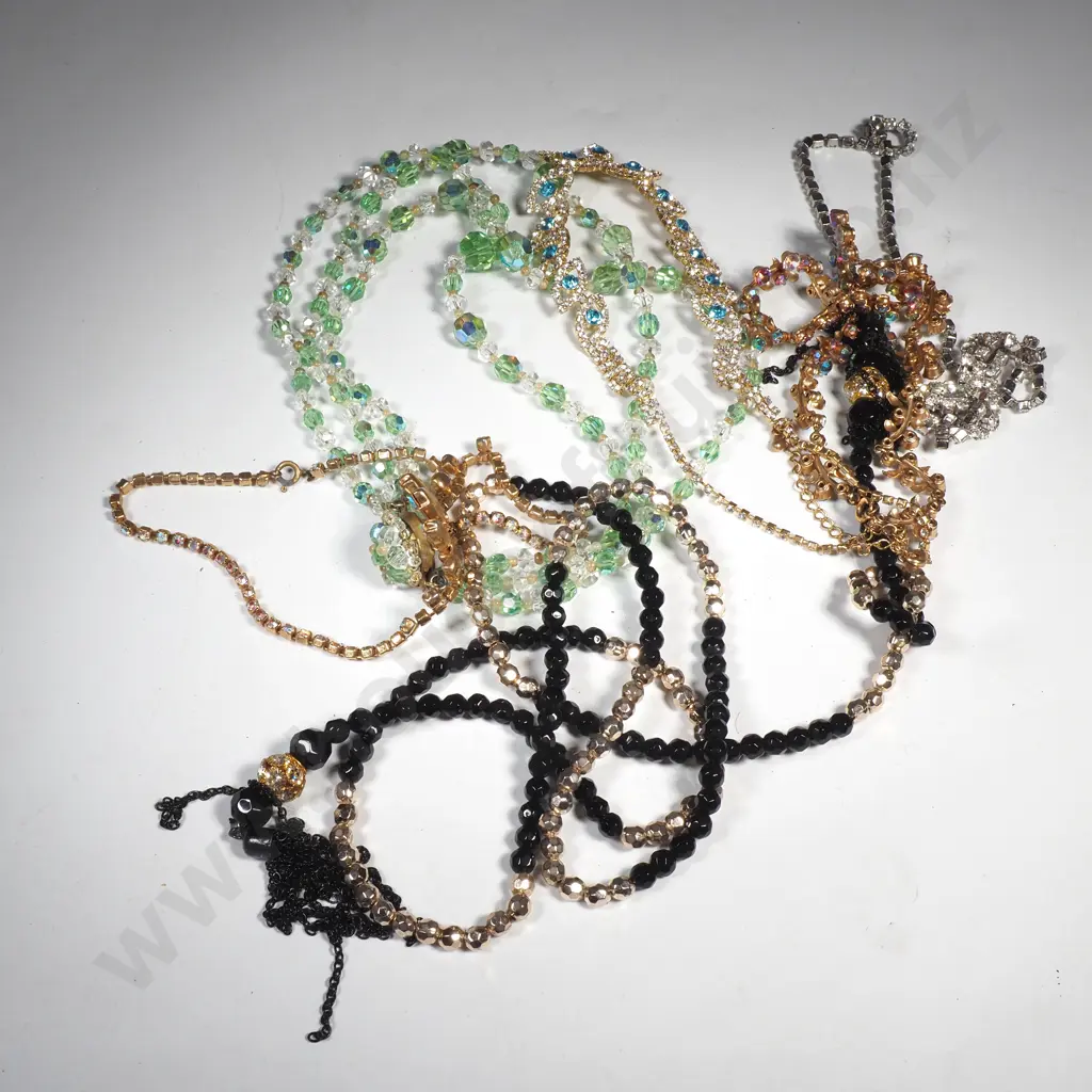 Vintage Czech Uranium GlassTriple Strand Beaded Necklace Image 1++