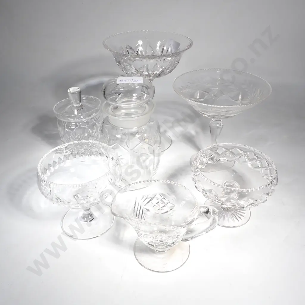 Quantity of Crystal Items to Include - Pickle Jar, Condiment Jar, Three Comports, Small Vase & Jug Image 1++