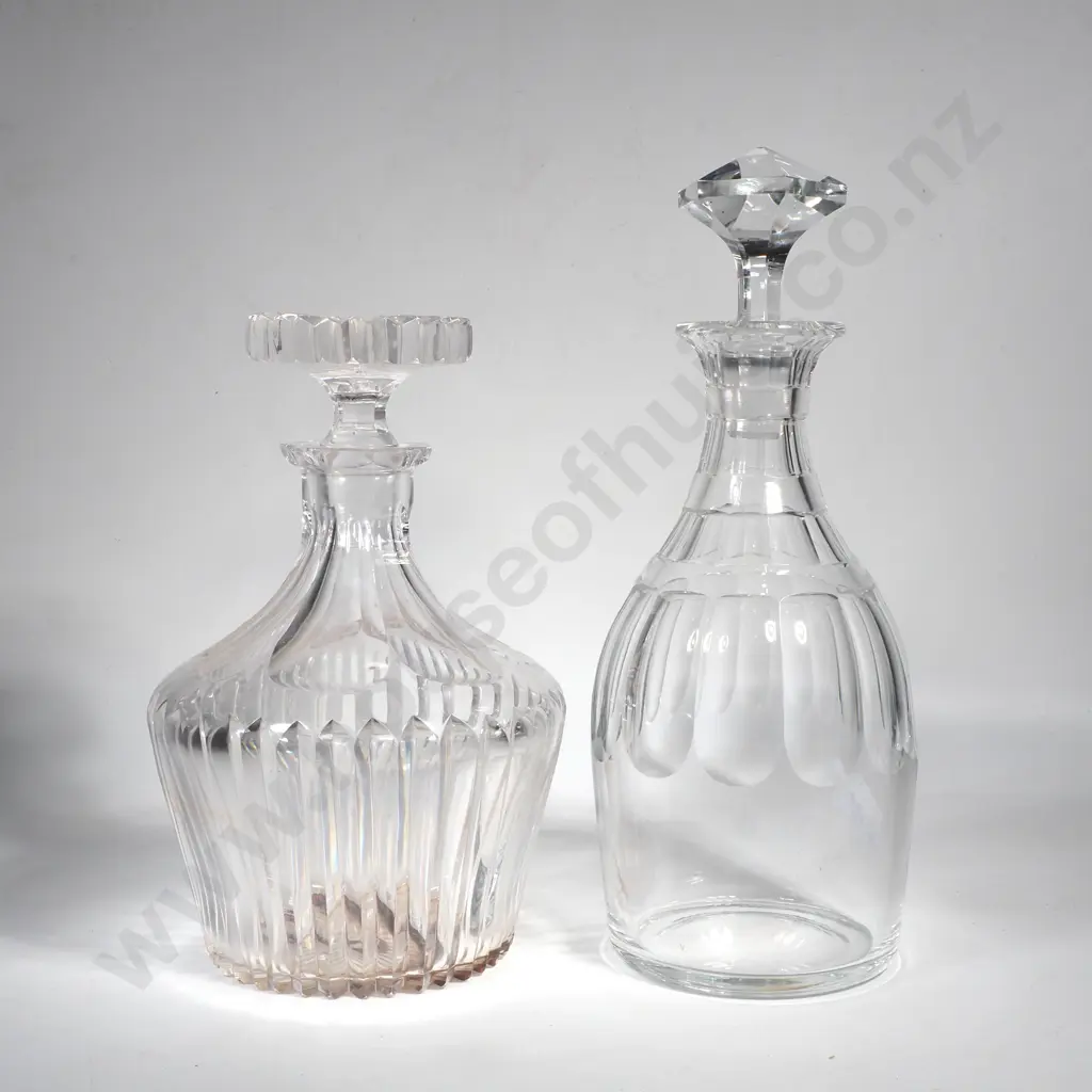 Vintage Cut Glass Decanter w Shaped Stopper  w Diamond Squat Cut Glass Decanter A/F Image 1++