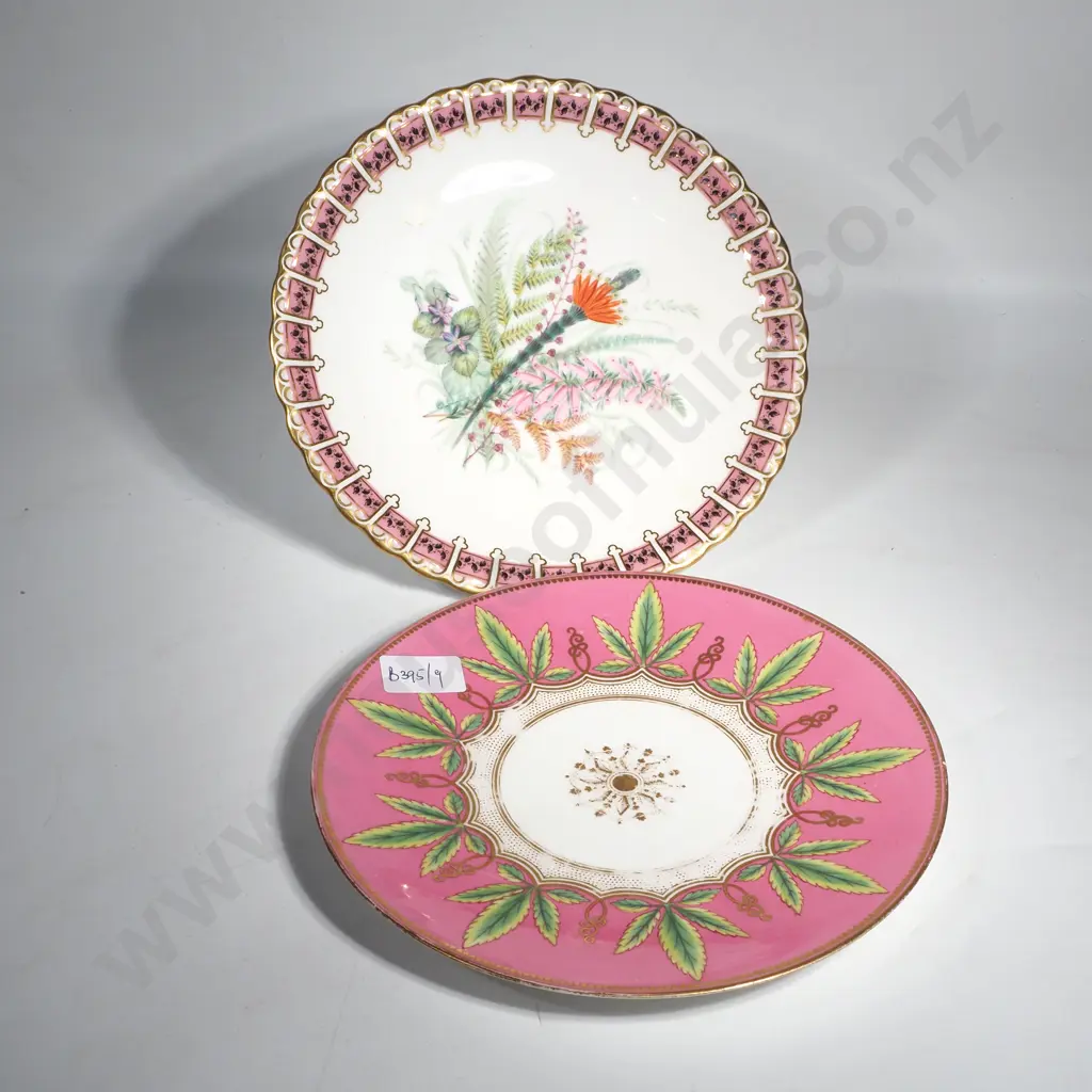 Antique Cabinet Plate Hand Painted w Flowers (Possibly Royal Worcester & a Cabinet Pink w  Pink Ground & a Hemp Border Image 1++