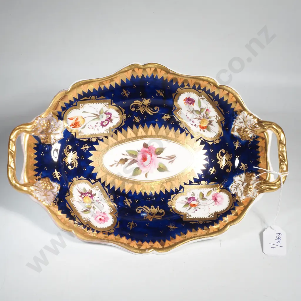 Nineteenth Century English Porcelain Cabinet Plate w Hand Painted Floral Panels on a Cobalt Blue Ground w Gold Detailing Image 1++