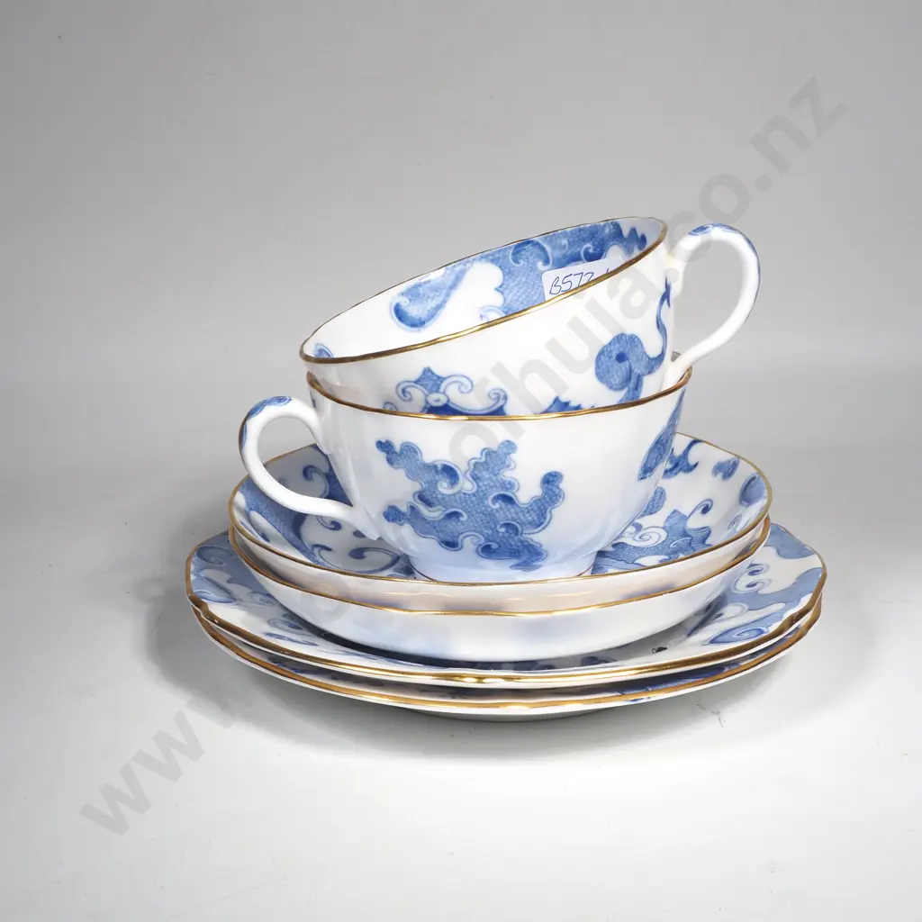 Two Vintage Royal Worcester ' Blue Dragon' Large Breakfast Trios Image 1++