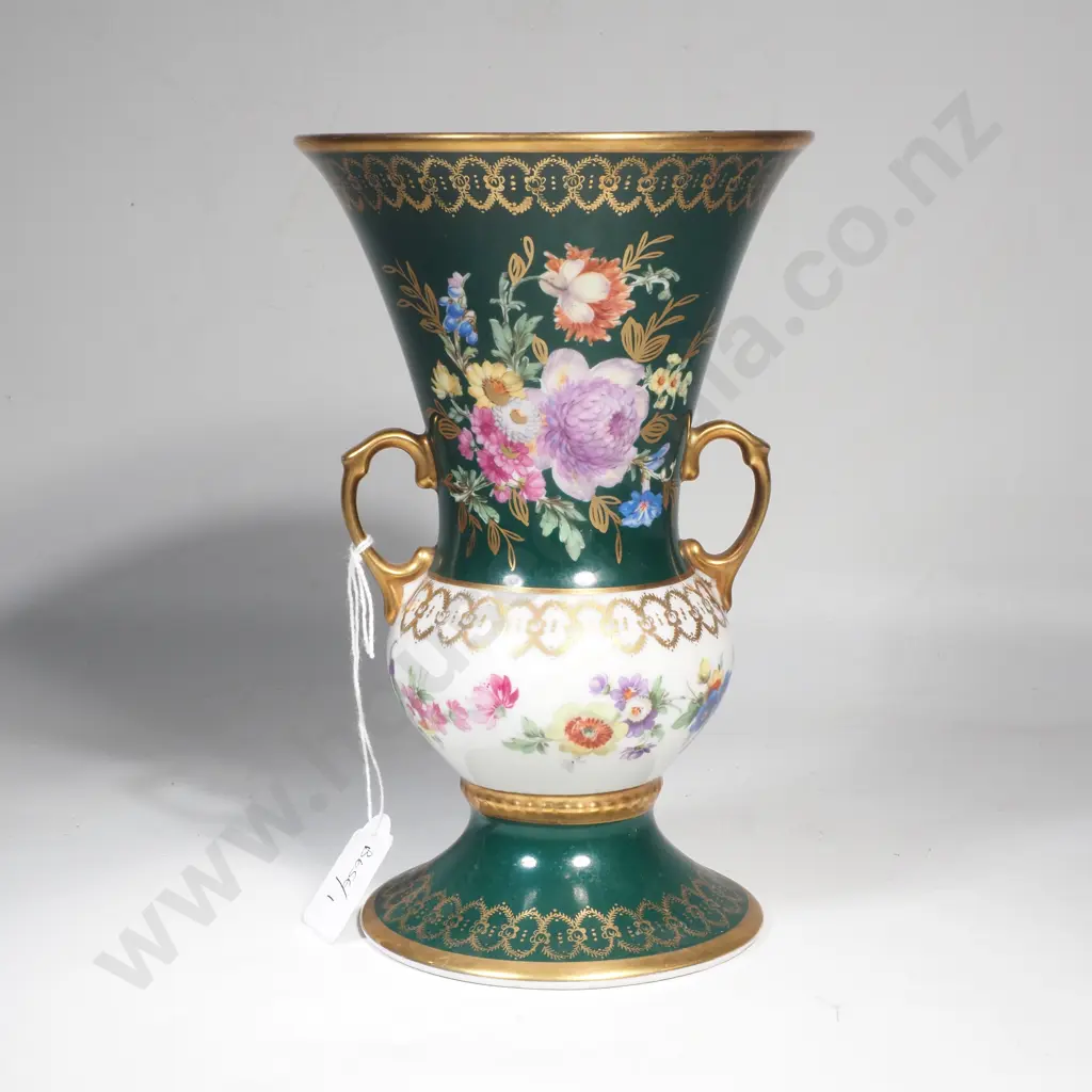 Bavarian Green & White Porcelain Urn Shaped Double Handled Vase Decorated  by Rudolf Wachter, Shape No 34 Image 1++