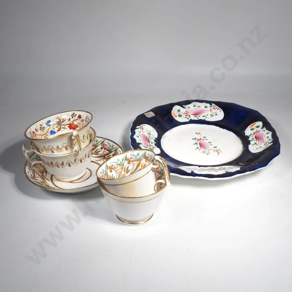 True Trio, Tea and Coffee Cup and Saucer Set & a Cup & Saucer, Possibly Davenport & a Gaudy Welsh Lustre Plate Image 1++